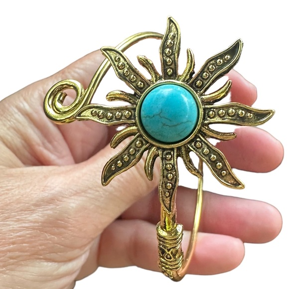 Vintage Gold and Turquoise Sunflower Wrap Bracelet - Picture 5 of 6